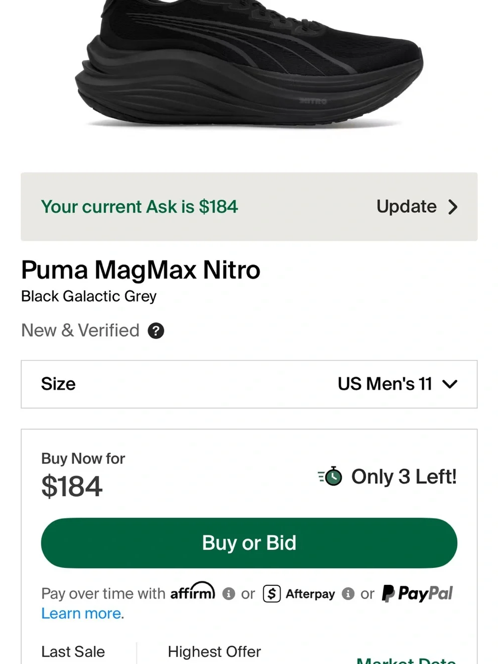 Puma Black Running Shoe with Grey Accents
